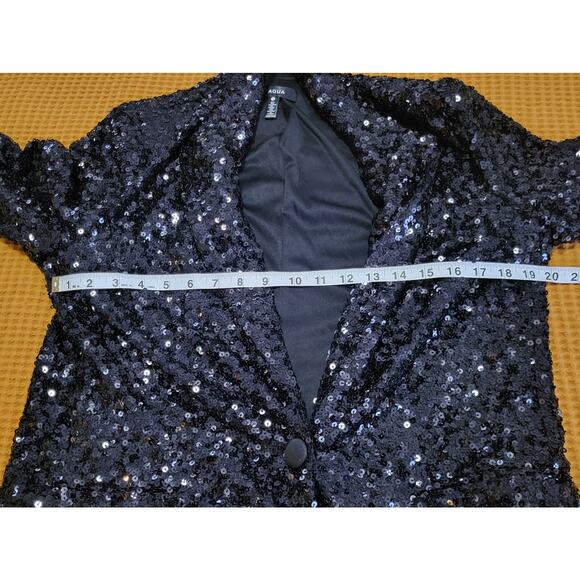 AQUA Bloomingdale's Exclusive Black Sequin Party Blazer Jogger Set EUC Medium - Picture 4 of 7